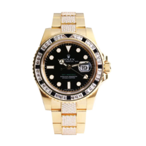 GMT-Master II 116748SANR Yellow Gold Automatic Black Dial Iced Out Replica