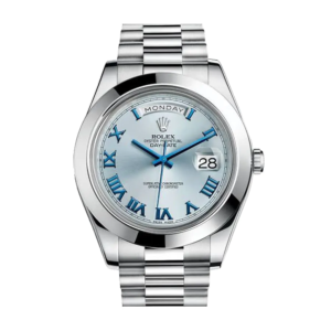 Rolex Day-Date II Stainless Steel Ice Blue Roman Dial 218206 Replica